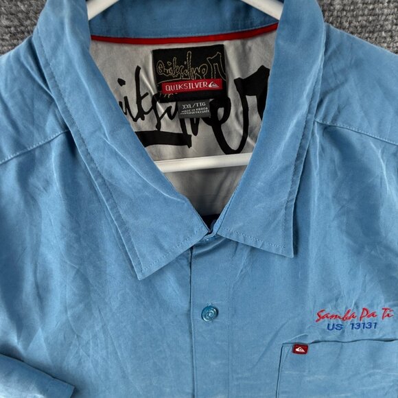 NWT Quiksilver 2XL Rayon Blend Blue Button Up Shirt Men Embroidered Hawaii - Picture 8 of 14